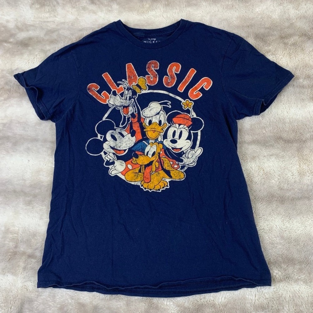 Disney‎ Mickey Mouse Classic Characters Navy Blue Graphic T-Shirt Mens Medium M